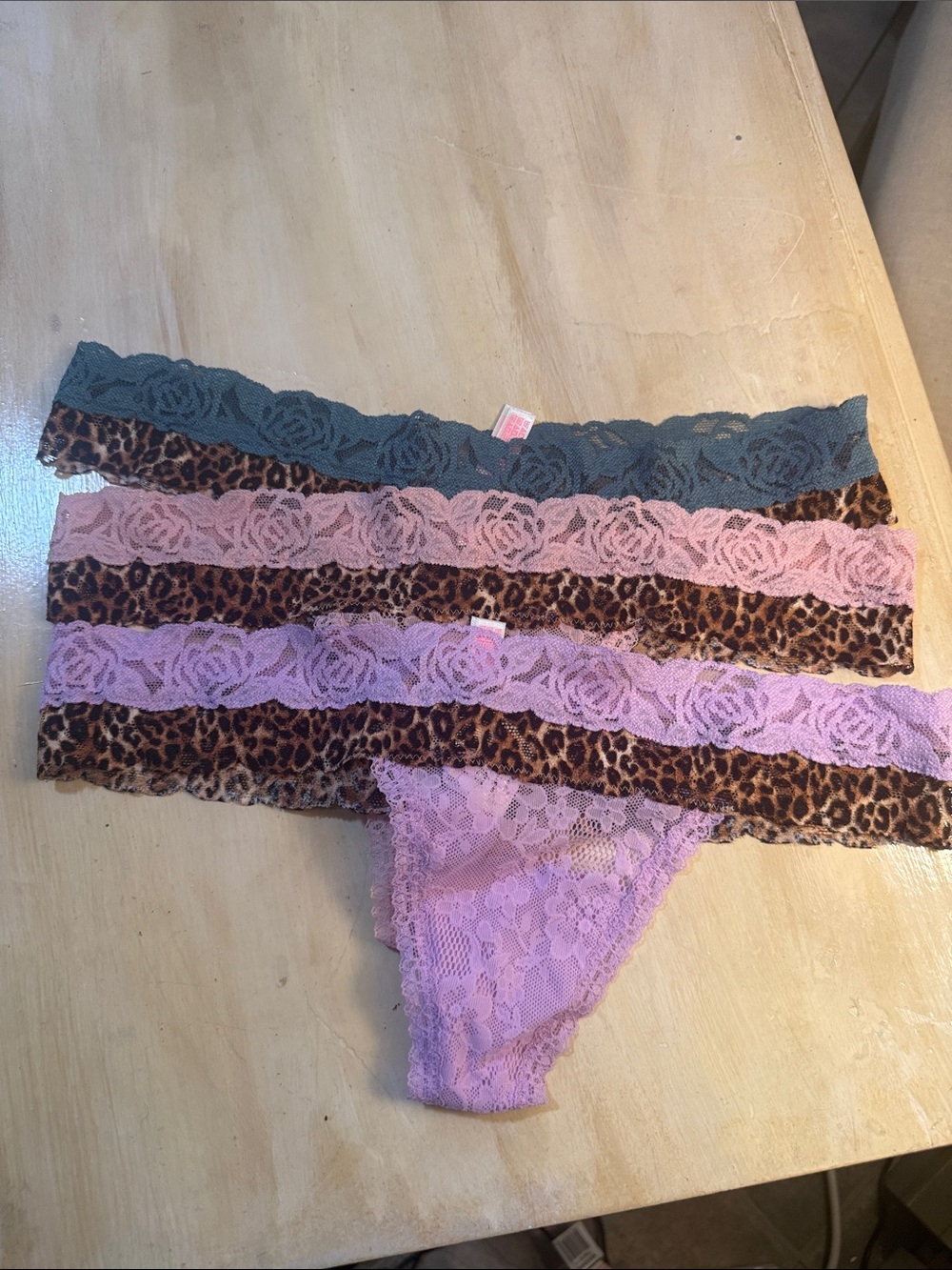 PINK Victoria's Secret Lace-Trim Leopard Hipster Set in Teal, Pink, Mauve